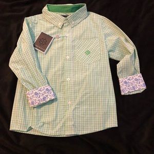 Any & Evan Spring Green Plaid Boys Dress Shirt NWT